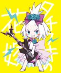  bass_guitar blush dadadanoda dress freckles gym_leader hair_ornament homika_(pokemon) instrument left-handed lightning_bolt pokemon pokemon_(game) pokemon_bw2 short_hair smile solo star teeth topknot white_hair 