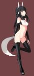  anabuki_tomoko animal_ears bare_shoulders black_eyes black_hair bottomless breasts long_hair navel shimada_fumikane simple_background small_breasts smile solo tail third-party_edit world_witches_series 