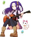  boots cat fairy_tone guitar hummy_(suite_precure) instrument kurokawa_eren lary long_hair minatsuki_randoseru precure purple_hair purple_shirt purple_skirt seiren_(suite_precure) shirt skirt solo sory suite_precure vest wristband yellow_eyes 