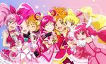  :d arm_around_neck blonde_hair blue_eyes blush bow cheek_kiss choker closed_eyes color_connection cure_black cure_bloom cure_blossom cure_dream cure_happy cure_melody cure_peach earrings fresh_precure! fuchi_(nightmare) futari_wa_precure futari_wa_precure_splash_star grin hair_ornament hanasaki_tsubomi heart heart_hair_ornament heartcatch_precure! highres holding_hands hoshizora_miyuki houjou_hibiki hug hug_from_behind hyuuga_saki interlocked_fingers jewelry kiss long_hair misumi_nagisa momozono_love multiple_girls one_eye_closed open_mouth orange_eyes orange_hair pink pink_bow pink_choker pink_eyes pink_hair pink_skirt precure precure_all_stars red_eyes skirt smile smile_precure! sparkle suite_precure twintails yes!_precure_5 yumehara_nozomi yuri 