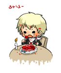  1boy bad_end blonde_hair blood blood_on_face candle cannibalism chair chibi corpse_party eating eyeball eyes fork guro intestines kishinuma_yoshiki knife lowres napkin open_mouth organs school_uniform short_hair table tears 