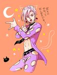  animal_ears bishoujo_senshi_sailor_moon cat_ears cat_tail crescent hitsuji_merry jojo_no_kimyou_na_bouken male_focus midriff necktie pannacotta_fugo parody pose purple_hair red_eyes solo tail translated tsuki_ni_kawatte_oshioki_yo 