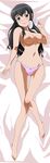  @_@ absurdres ass_visible_through_thighs barefoot black_eyes black_hair blush bow bow_panties breasts cleavage coke-bottle_glasses dakimakura eyewear_removed full_body glasses highres holding holding_eyewear long_hair lying makishima_saori medium_breasts nanashi_noiji nipples ore_no_imouto_ga_konna_ni_kawaii_wake_ga_nai panties pink_panties smile solo thigh_gap topless underwear 