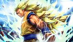  aura blonde_hair blue_eyes clenched_hand debris downscaled dragon_ball dragon_ball_z lightning long_hair longai md5_mismatch resized son_gokuu spiked_hair super_saiyan super_saiyan_3 wristband 