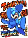  arm_cannon blue_eyes character_name dated english gashi-gashi helmet heterochromia male_focus open_mouth red_eyes robot rockman rockman_(character) rockman_(classic) simple_background smash_ball smile solo super_smash_bros. v weapon white_background 