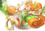  boots bow brown_eyes brown_hair cellphone choker cure_rosetta curly_hair dokidoki!_precure double_bun dress flat_chest flower gloves green_choker hair_flower hair_ornament hair_ribbon highres knee_boots long_hair looking_at_viewer lying magical_girl nokuran orange_eyes orange_hair phone pigeon-toed precure ribbon skirt solo twintails very_long_hair white_gloves yotsuba_alice 