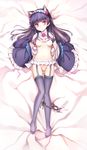  absurdres animal_ears black_legwear black_panties breasts cat_ears cat_tail cravat flower frills garter_straps gokou_ruri hairband highres hime_cut jas_(annkoromochi) long_hair long_sleeves lying mole mole_under_eye navel nipples no_bra ore_no_imouto_ga_konna_ni_kawaii_wake_ga_nai panties panties_around_one_leg pink_eyes purple_hair pussy rose small_breasts solo tail thighhighs underwear wide_sleeves 