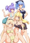  ;) altines altrene aoi_manabu arnval arnval_mk2 ass bikini bikini_skirt blonde_hair blue_eyes blue_hair blush bow breasts busou_shinki cleavage criss-cross_halter doll_joints grin halter_top halterneck large_breasts leaning_forward long_hair multiple_girls one-piece_swimsuit one_eye_closed orange_eyes purple_hair red_eyes ribbon school_swimsuit short_hair short_twintails sitting smile strarf strarf_mk2 striped striped_bikini striped_swimsuit swimsuit twintails 