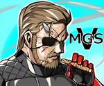  beard brown_hair cigar eyepatch facial_hair horn male_focus manly mechanical_arm metal_gear_(series) metal_gear_solid metal_gear_solid_v monokuro_rabbit smoking sneaking_suit solo venom_snake 