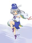  blue_eyes grey_hair hat japanese_clothes mononobe_no_futo ponytail pose solo tate_eboshi touhou wide_sleeves yanagihara_tantoui 