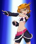  arm_warmers bad_id bad_pixiv_id bike_shorts bow brown_eyes brown_hair cure_black detached_sleeves earrings fingerless_gloves futari_wa_precure gloves heart henshin henshin_pose jewelry looking_at_viewer magical_girl midriff misumi_nagisa navel open_mouth pose precure ribbon rohitsuka short_hair shorts shorts_under_skirt skirt solo 