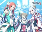  ballistic_coat bare_shoulders breasts brown_hair cleavage cleavage_cutout echo_(pso2) long_hair looking_at_viewer matoi_(pso2) medium_breasts mikoto_cluster miraselia multiple_girls phantasy_star phantasy_star_online_2 pointy_ears quna_(pso2) red_eyes sega smile twintails 