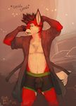  bulge canine cherrybox clothing fox fur male mammal open_mouth open_shirt red_fur shirt solo underwear white_fur yawn 