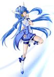  aoki_reika bike_shorts blue blue_eyes blue_hair blue_skirt boots choker cure_beauty hair_tubes head_wings highres knee_boots leg_up long_hair magical_girl nukosann open_mouth precure shorts shorts_under_skirt skirt smile_precure! solo tiara wrist_cuffs 