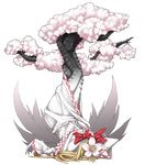  blonde_hair cherry_blossoms dress flower full_body hat lily_white long_hair mazeran persona solo touhou transparent_background tree wings 