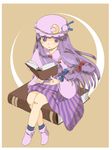  :&lt; book crescent hair_ribbon hat hat_ribbon long_hair patchouli_knowledge purple_eyes purple_hair ribbon solo touhou very_long_hair yanagihara_tantoui 