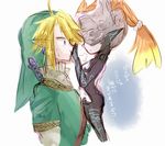  1boy 1girl blonde_hair hat helmet imp imp_midna link midna nintendo orange_hair shiroki_(ikamirinmgmg) the_legend_of_zelda the_legend_of_zelda:_twilight_princess twilight_princess 