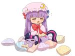  =_= book chibi closed_eyes color_connection crossover hat highres horn multiple_girls my_little_pony my_little_pony_friendship_is_magic patchouli_knowledge pillow pony purple_hair ribbon rockusocku sleeping sleepy touhou trait_connection transparent_background twilight_sparkle unicorn 