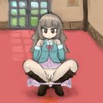  boots brown_hair cute dress panties panty_pull peeing squatting trap underwear 