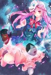  bad_id bad_pixiv_id bow hata_no_kokoro highres long_hair mask pink_hair plaid plaid_shirt purple_eyes rukito shirt skirt solo touhou 