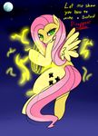  cutie_mark english_text equine evil_grin female feral fluttershy_(mlp) flying friendship_is_magic fur green_eyes hair horse kikiluv17 mammal moon my_little_pony night outside pegasus pink_hair pony smile solo stars text thunder wings yellow_fur 