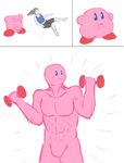  abs alien bald barefoot biceps breasts clothing comic eyes_closed female grasp grey_hair hair happy holding human humor in_mouth kirby kirby_(series) male manly muscles nintendo nude pecs pink_skin raised_arm raised_leg red_skin shirt short_hair shorts skin smile standing sucking super_smash_bros tank_top unknown_artist video_games weights white_skin wii_fit wii_fit_trainer 