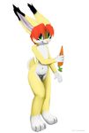  anthro carrot cub cute fluffy fur gay green_eyes hair invalid_color james_bunny james_fox jamesfoxbr lagomorph lapine looking_at_viewer male mammal nude plain_background rabbit red_hair short_hair smile solo standing young 
