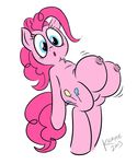  blue_eyes cutie_mark equine female feral friendship_is_magic fur hair horse killryde mammal my_little_pony nipples open_mouth pink_fur pink_hair pinkie_pie_(mlp) plain_background pony signature solo teats white_background 