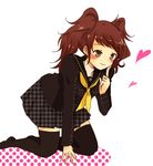  1girl atlus blush heart hearts kujikawa_rise lowres persona persona_4 red_hair school_uniform skirt thighhighs twintails 