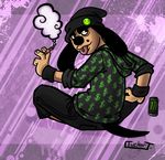  anthro beanie beauty_mark black_nose canine cigar clothing dog floppy hat hoodie invalid_tag looking_back mammal monster_energy_drink piercing short_tail sitting solo thick_eyebrows tongue tongue_out tongue_piercing tuckdawg wristband 