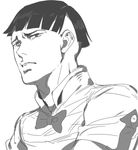  bangs blunt_bangs bow bowtie greyscale higashikata_joushuu inzup jojo_no_kimyou_na_bouken jojolion male_focus monochrome solo 