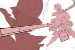  belt boots colossal_titan dual_wielding emblem eren_yeager flat_color giant ha_akabouzu holding jacket monochrome paradis_military_uniform shingeki_no_kyojin smoke sword three-dimensional_maneuver_gear weapon 