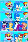  baby blue_eyes blue_fur blue_hair equine eyes friendship_is_magic green_eyes group hair hedgehog horse multi-colored_hair my_little_pony orange_eyes pegasus pony purple_eyes rainbow_hair sally_acorn sega soarin_(mlp) sonic_(series) sonic_the_hedgehog spitfire_(mlp) text tyrranux wings wonderbolts_(mlp) young 