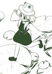  hair_ribbon hat lily_pad monochrome moriya_suwako pila-pela ribbon solo touhou wide_sleeves 