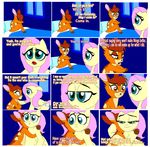  bambi bed brown_eyes brown_fur cervine crossover cutie_mark deer dialog disney duo english_text equine eyes female feral fluttershy_(mlp) friendship_is_magic fur green_eyes hair horse hug inside male mammal my_little_pony pegasus pink_hair pony sitting smile text tyrranux wings yellow_fur 