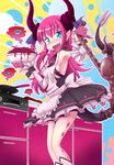  apron bad_food blue_eyes breasts claws detached_sleeves dress elizabeth_bathory_(fate) elizabeth_bathory_(fate)_(all) fang fate/extra fate/extra_ccc fate_(series) food frying_pan hair_ribbon horns kangakuraku12 long_hair octopus oven pasta pink_hair pointy_ears ribbon sideboob small_breasts solo spaghetti tail tears tentacles two_side_up wavy_mouth 