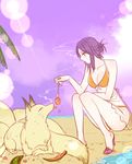  ahri ahri_(fox) beach bikini breasts cleavage emilia_leblanc food fruit hooreng league_of_legends medium_breasts multiple_tails purple_hair swimsuit tail watermelon 