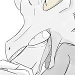  ambiguous_gender black_and_white blush_(artist) erection fellatio human interspecies knight kobold looking_up male mammal monochrome oral oral_sex penis plain_background scalie sex teeth tongue white_background 
