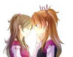  blue_eyes blush brown_hair chin_grab closed_eyes couple half_updo houjou_hibiki kazhi minamino_kanade multiple_girls orange_hair precure profile simple_background smile suite_precure two_side_up upper_body white_background yuri 