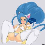  big_breasts blue_eyes breasts capcom cat_ears catgirl darkstalkers felicia felicia_(darkstalkers) female imago_ic lactating milk pose pussy_juice self_suckle simple_background solo sucking video_games wet 