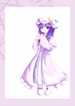  blush crescent hat long_hair patchouli_knowledge purple_eyes purple_hair simple_background solo touhou tsubasa_(abchipika) white_background 
