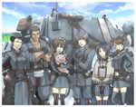  3u 4girls alicia_melchiott bad_id bad_pixiv_id brigitte_stark edelweiss_(senjou_no_valkyria) eleanor_varrot fringe_trim ground_vehicle hans_(senjou_no_valkyria) isara_gunther largo_potter military military_uniform military_vehicle motor_vehicle multiple_boys multiple_girls pig poncho senjou_no_valkyria senjou_no_valkyria_1 tank thighhighs uniform welkin_gunther 