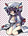  angry blush breast_hold breasts covering covering_breasts crescent hair_ribbon hat kotojima_motoki large_breasts long_hair oekaki patchouli_knowledge purple_eyes purple_hair ribbon solo topless touhou 