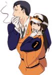  1girl brown_hair gloves gotou_kiichi kidou_keisatsu_patlabor ktsis nagumo_shinobu police ponytail smoking uniform vest 