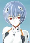  ayanami_rei blue_hair bodysuit ichiban_hoshi neon_genesis_evangelion plugsuit red_eyes short_hair solo white_bodysuit 