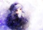  child copyright_request cross mittens pink_eyes purple_hair shimeko snow solo wavy_hair 