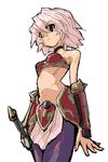  .hack//tasogare_no_udewa_densetsu 1girl armor bare_shoulders choker from_below kunisaki_rena kurou_(niconicorin) midriff oekaki pantyhose pink_hair red_eyes short_hair solo sword weapon 