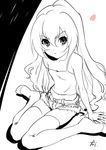  aisaka_taiga denim denim_shorts greyscale long_hair monochrome shorts solo suna thighhighs toradora! 