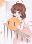  absurdres antenna_hair bad_id bad_pixiv_id balcony berry_jou brown_eyes brown_hair clannad dango_daikazoku furukawa_nagisa highres short_hair solo traditional_media 