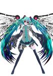  android boots detached_sleeves green_hair hatsune_miku long_hair necktie parts_exposed red_eyes skirt solo teruru thigh_boots thighhighs twintails very_long_hair vocaloid 